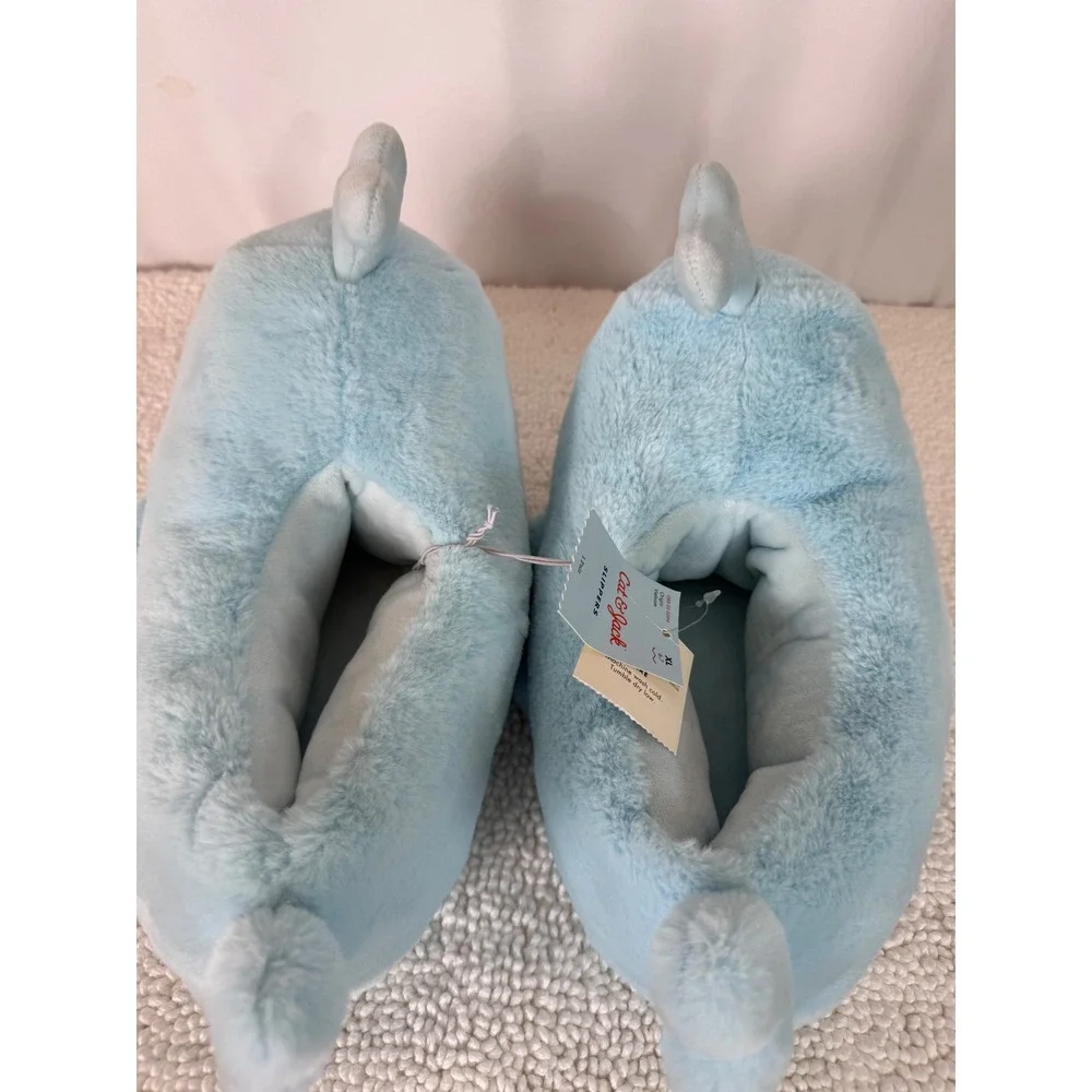 Cat & Jack Kids XL Whale Plush Slippers Blue Size 6-7 New w/ Tags Cute‎